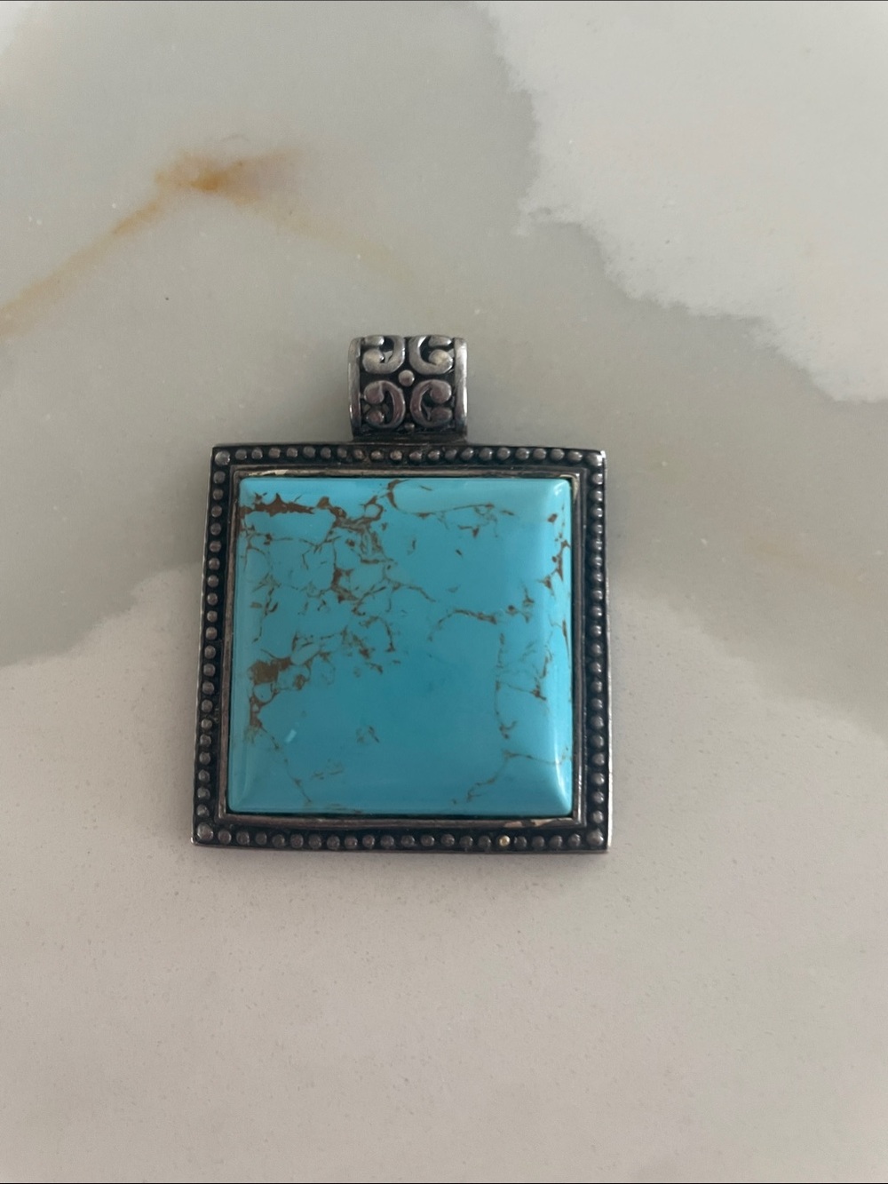 Square Guenuine Turquoise Stone Sterling Silver Pendant